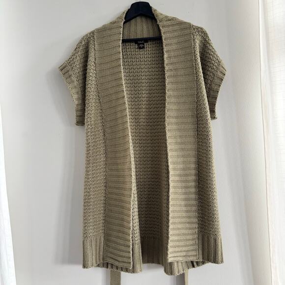 Talie Short Sleeve Knit Belted Cardigan Open Front Women Size XS Greenish Beige - Picture 2 of 9